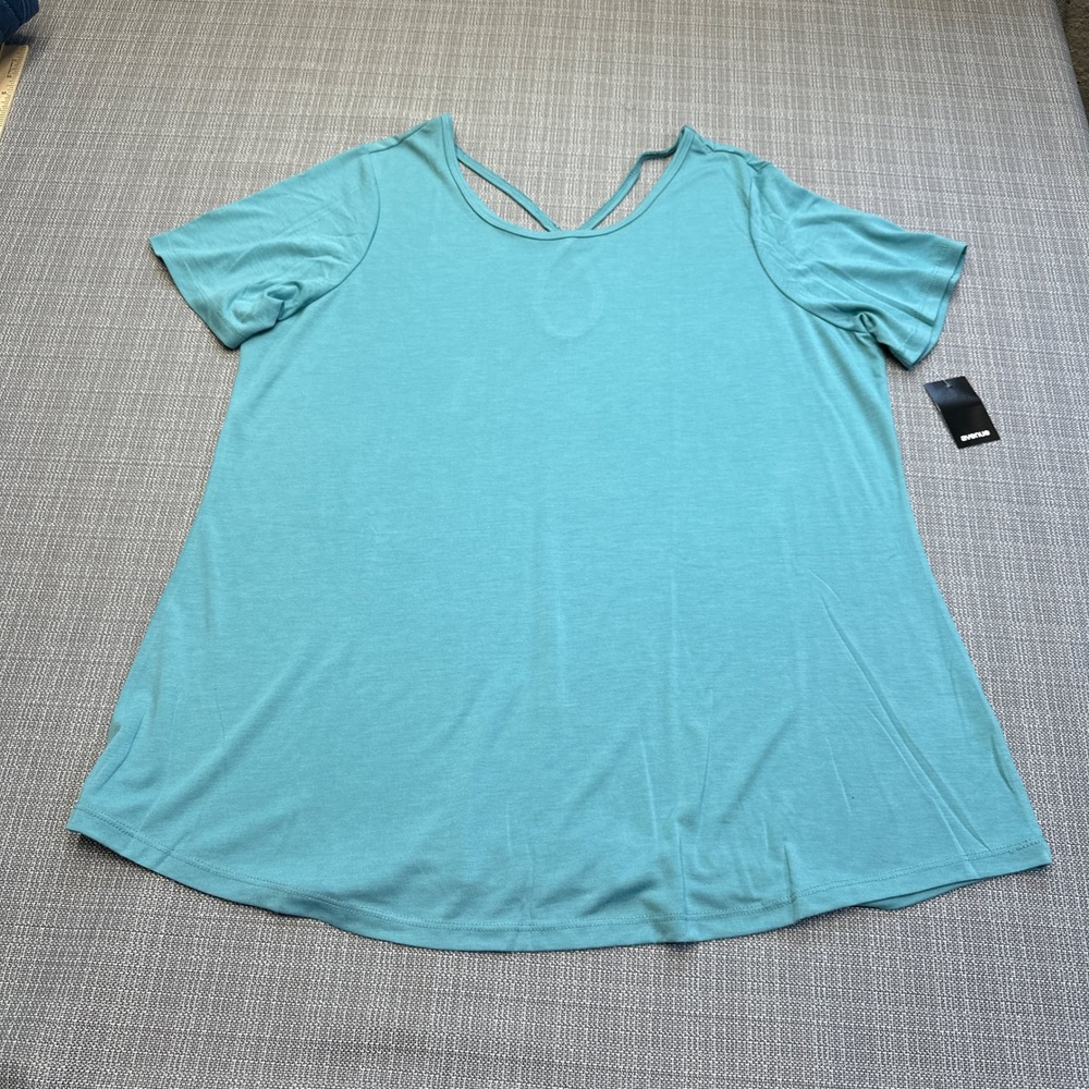 New Avenue Tunic Top Shirt 18 / 20 Keyhole Teal Blue Back Detail Criss‎ Cross